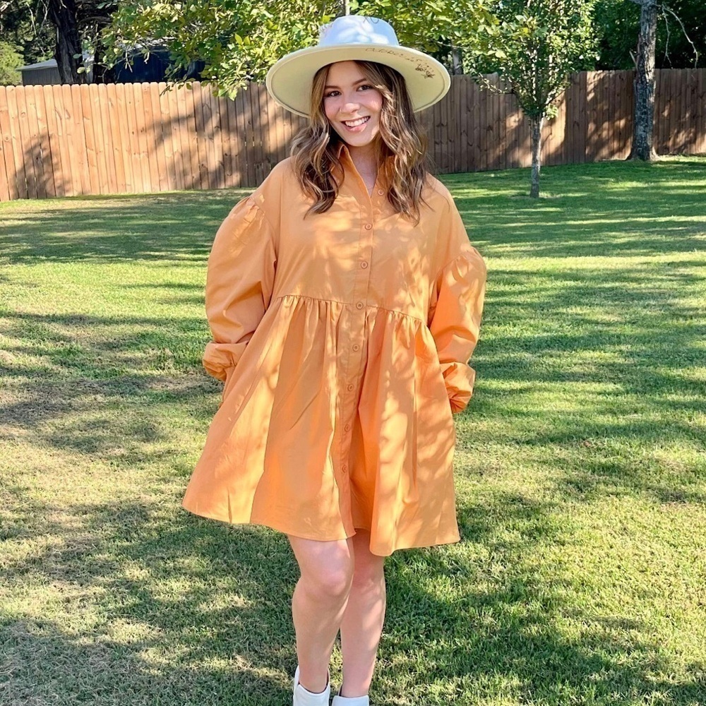 Bishop Sleeve  Button Front Babydoll Dress NWOT Womens Size XL